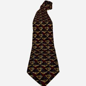 Jhane Barnes Designer Silk Tie Geometric Solids Pattern Rust Gray Gold